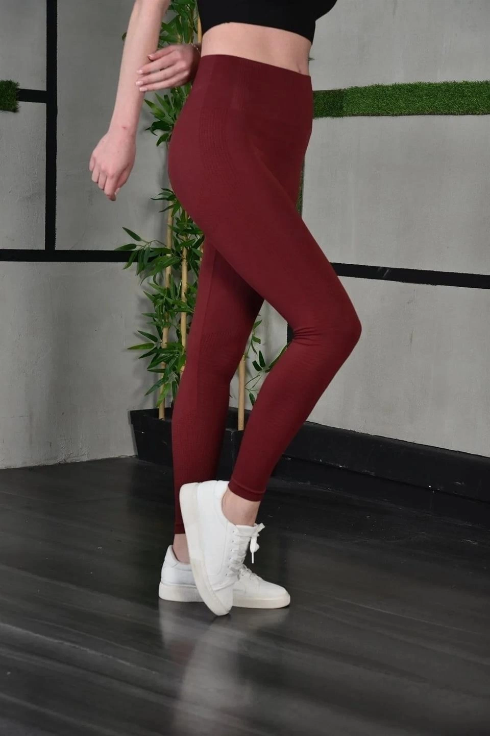 Kadın Full Likra Extra Toparlayıcı Yüksek Bel Dar Kalıp Günlük Spor Tayt - Bordo
