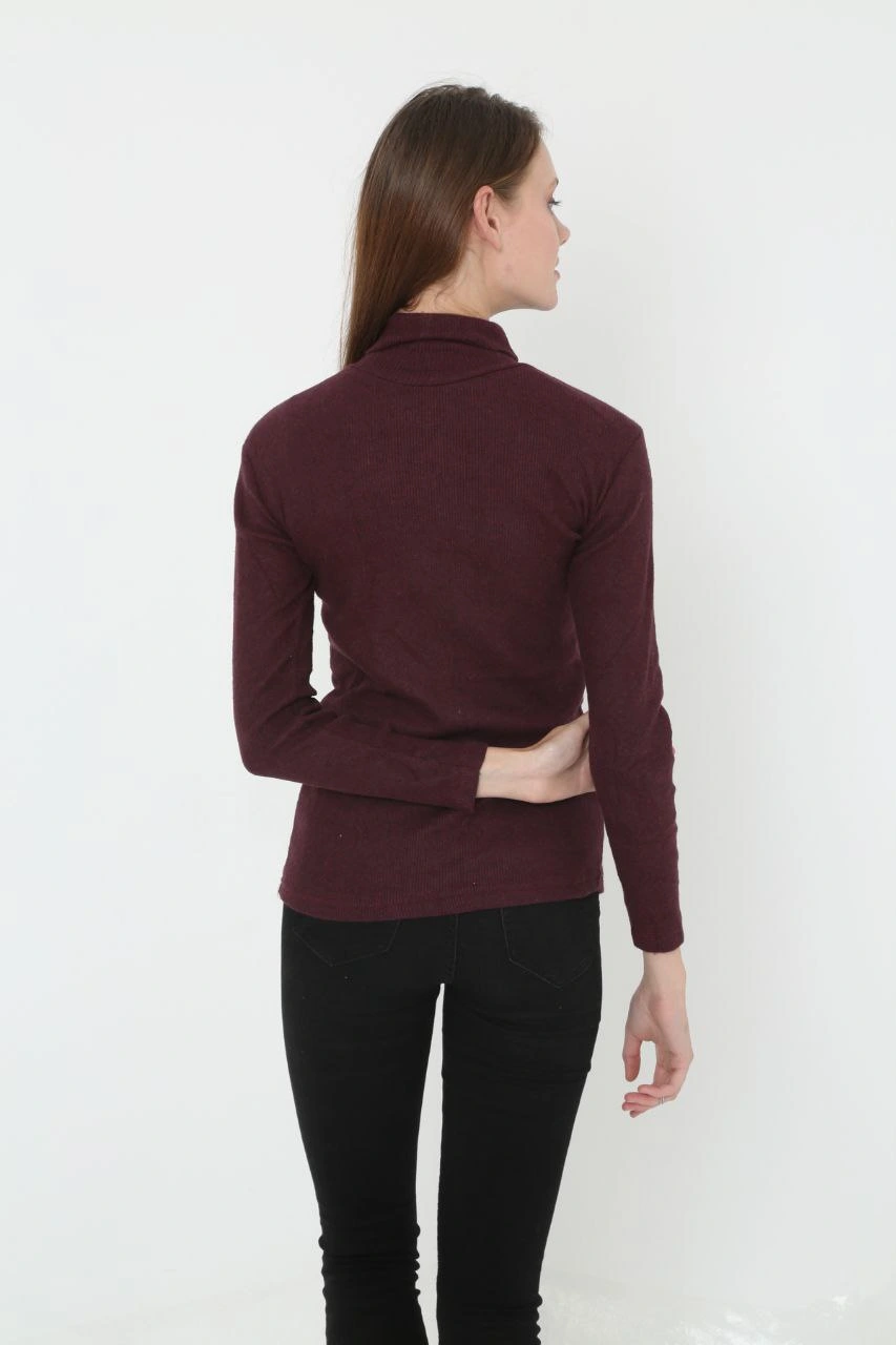 Kadın Tam Boğazlı Fitilli Likrali Koşkorse Badi - Bordo