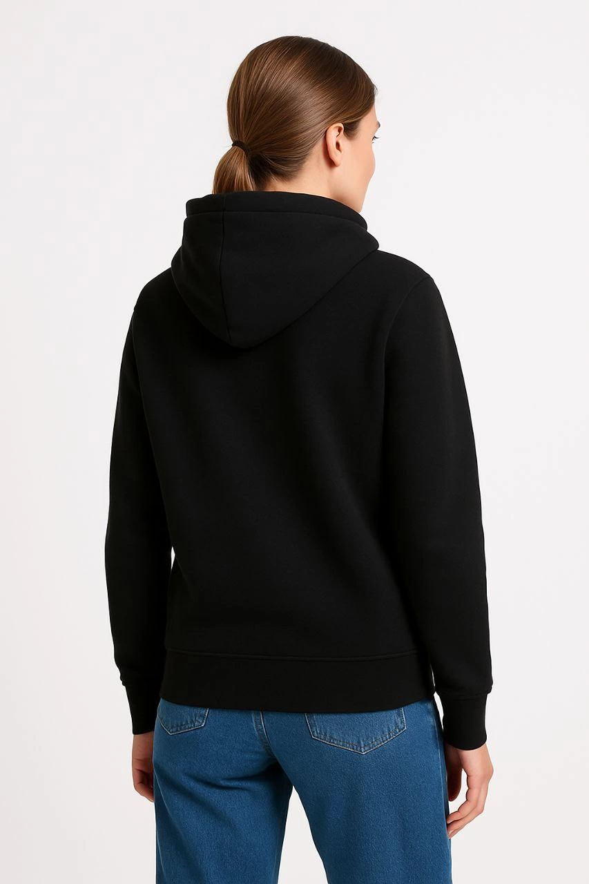 Kadın Üç İplik Kapüşonlu Kanguru Cepli Sweatshirt hoodie - Siyah