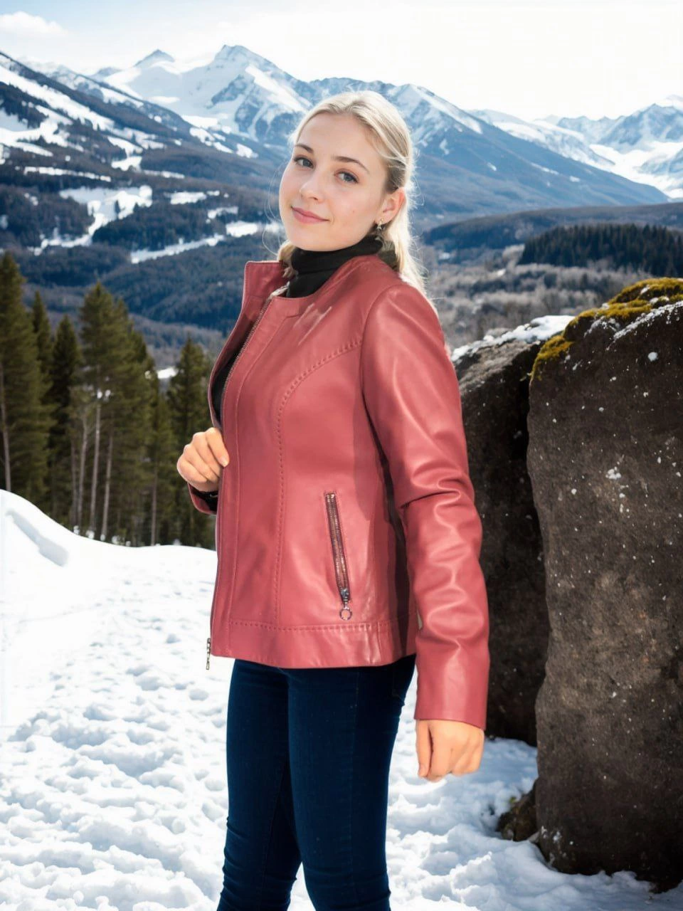 Kadın Uzun Kollu Deri Ceket - Bordo