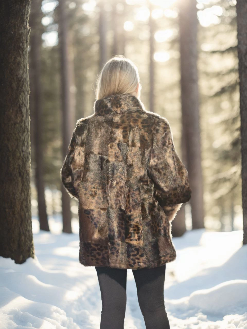 Kadın Uzun Kollu Deri Ceket - Leopar