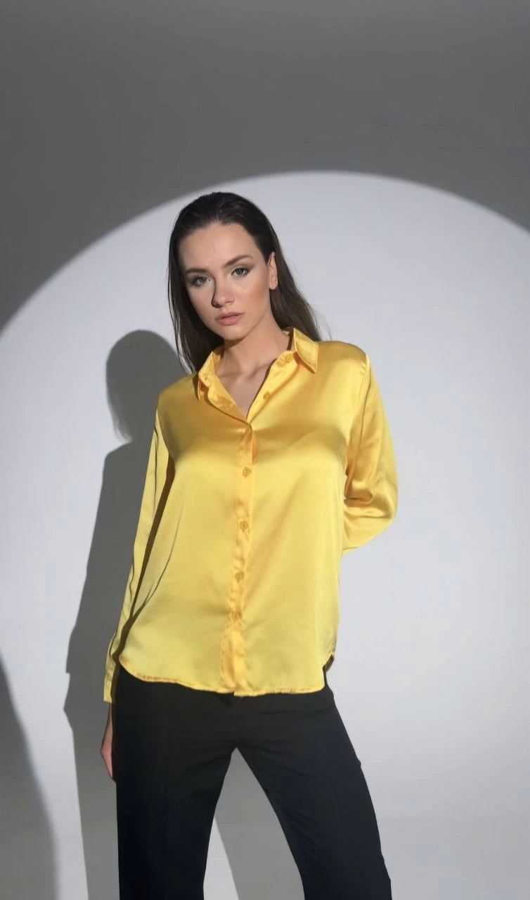 Female Long Sleeves Button Buluz Shirt - Yellow