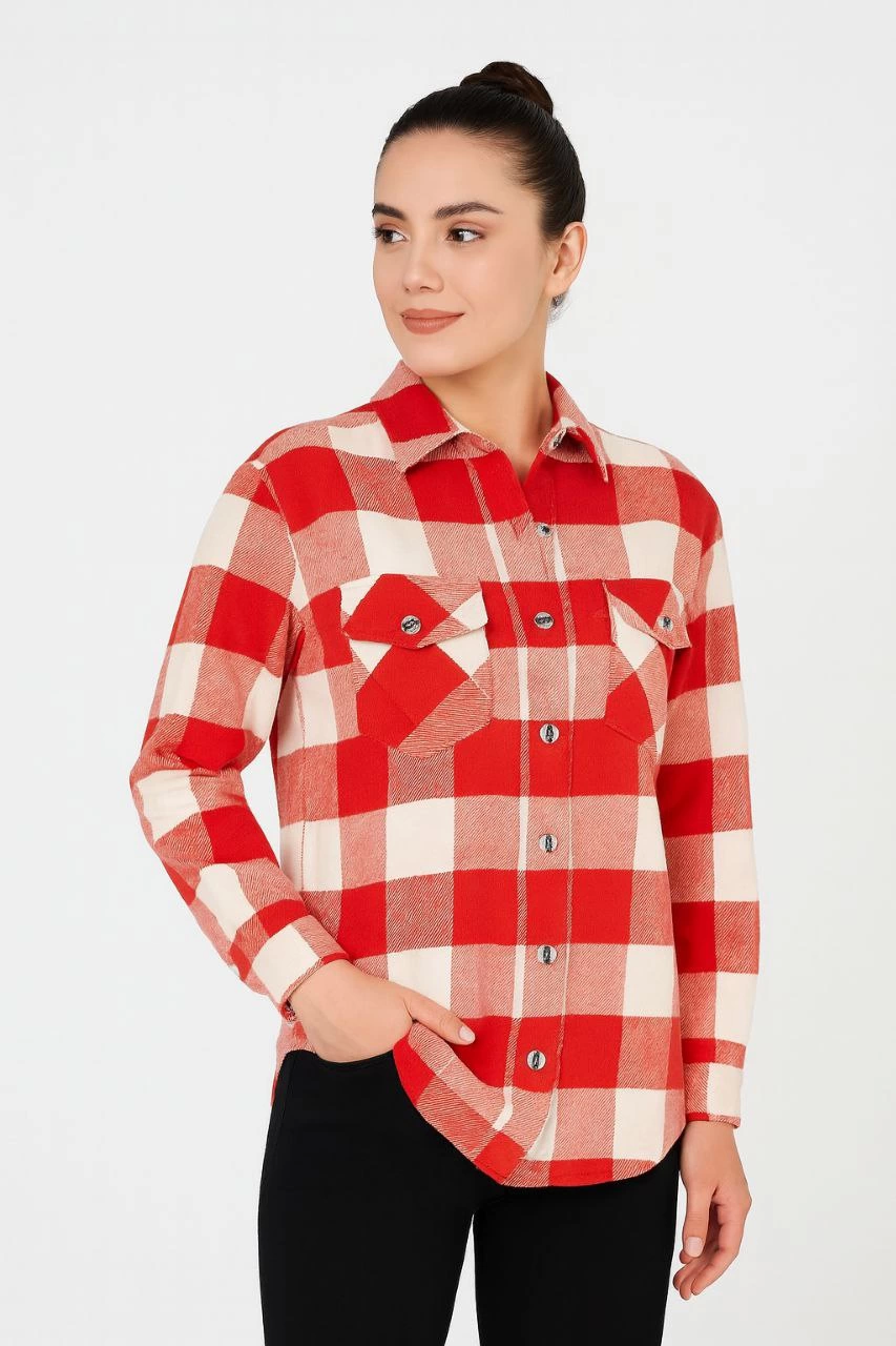 Women Long Sleeves Wooder Shirt - Bordo