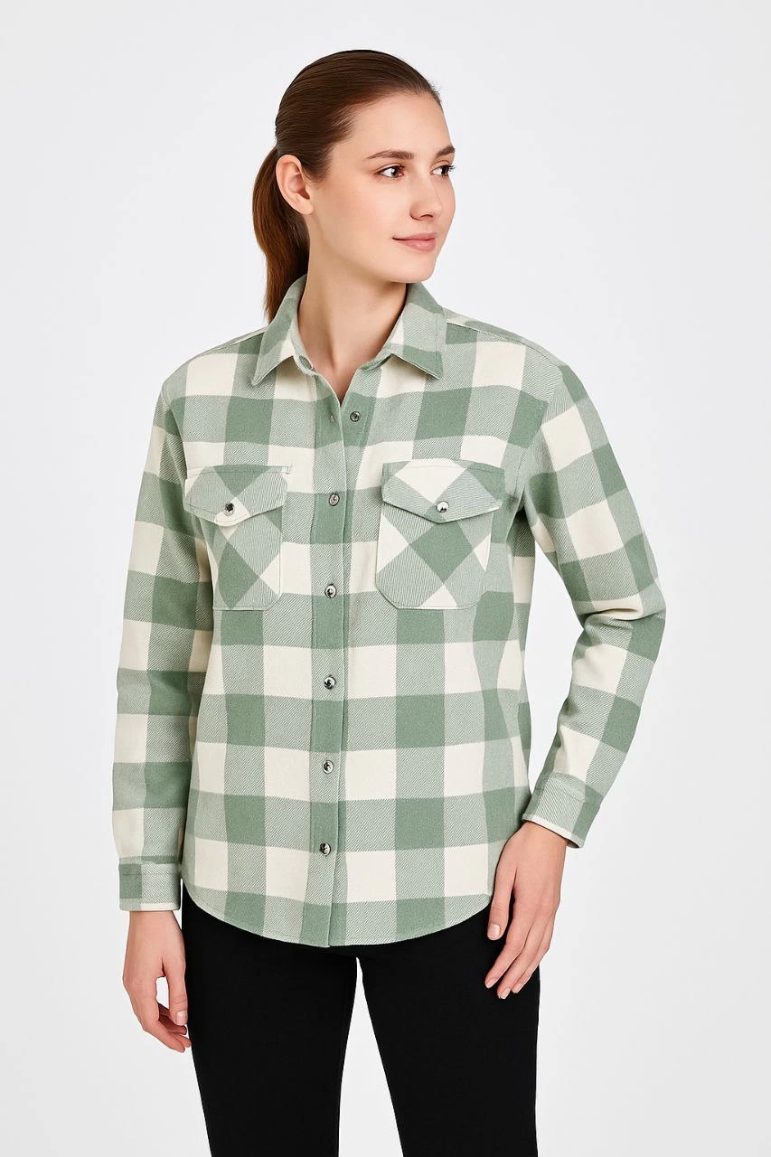 Women Long Sleeves Wooder Shirt - Water Green