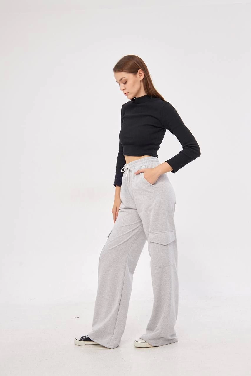 Cargo Pocketed Palazzo Oversize Cutting Two strands Bol Paça Kuofman Six Pantalon - Gray