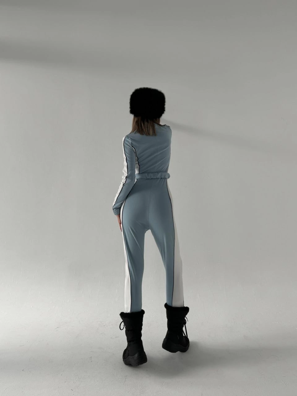 Belt Detailed Zipper Coverall - Baby Blue