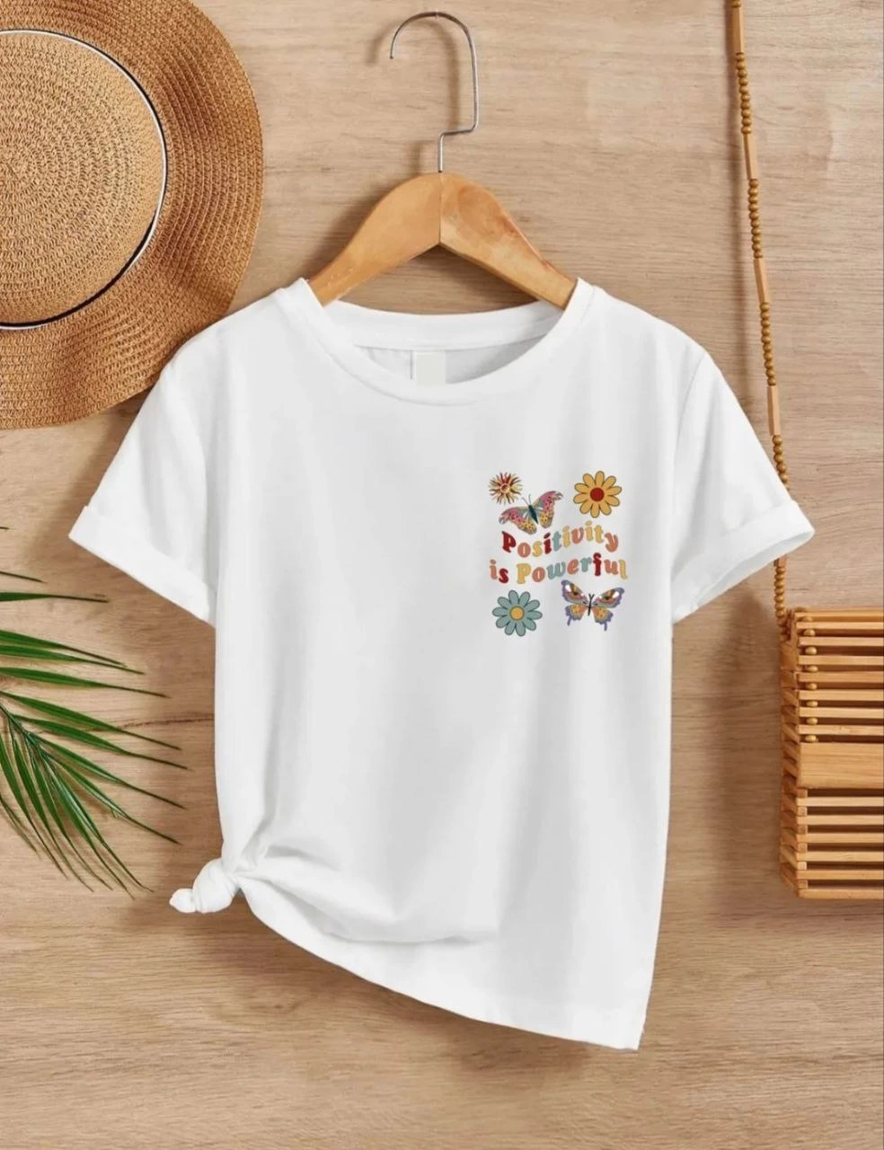 Girl Kids Bicycle Collar Printed T-Shirt - White