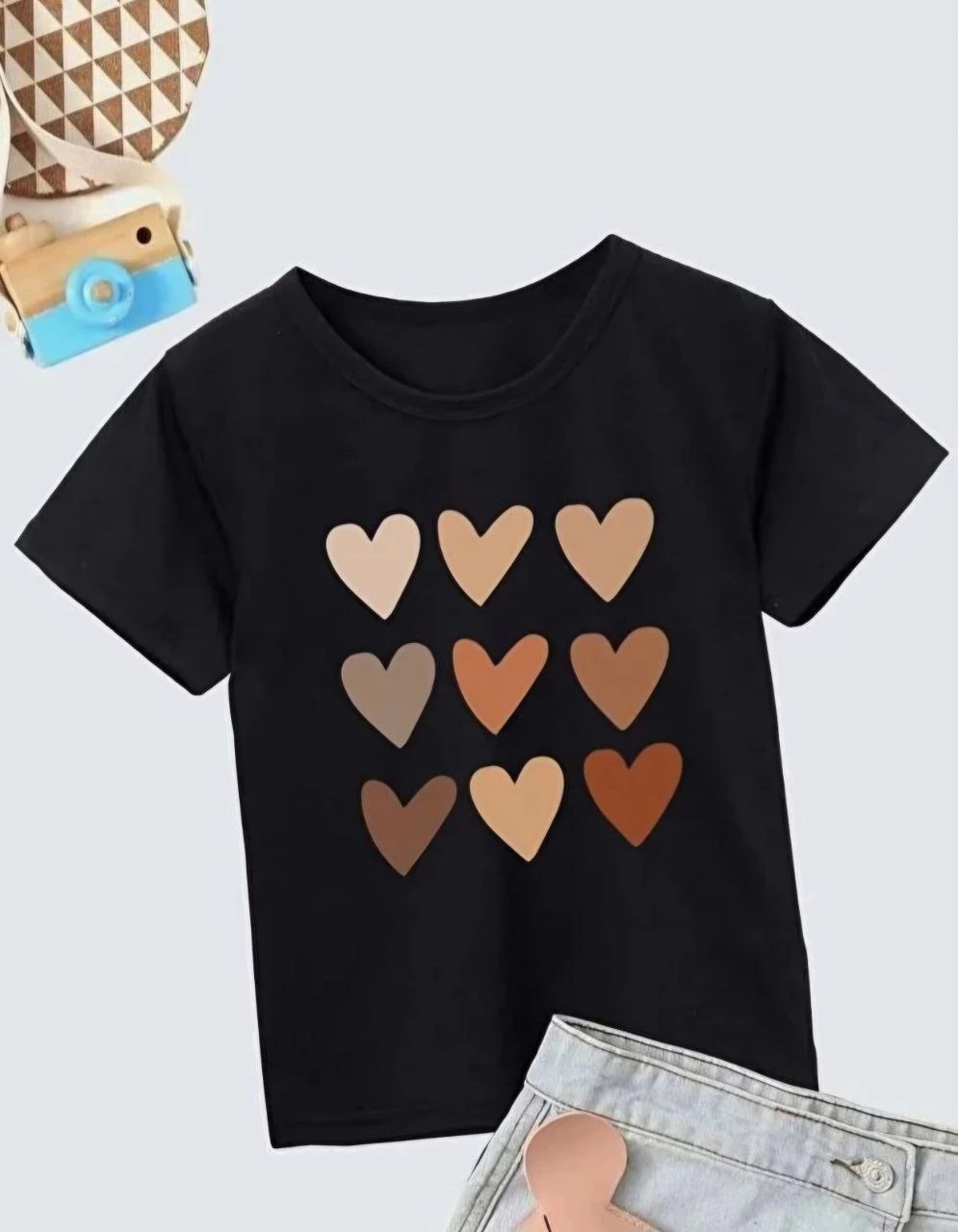Girl Kids Bike Collar Printed T-Shirt - Black