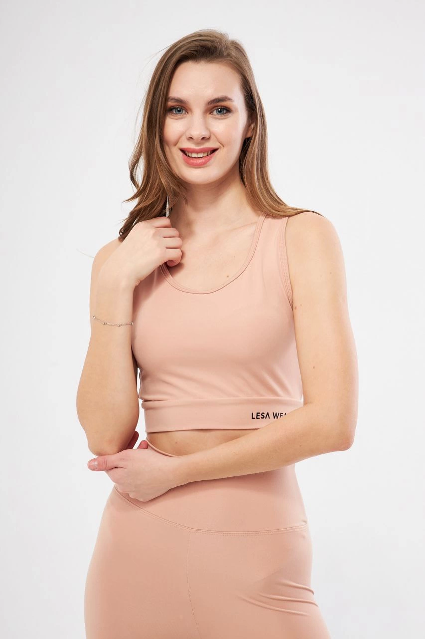 Sleeveless Sports Printed Crop - Beige
