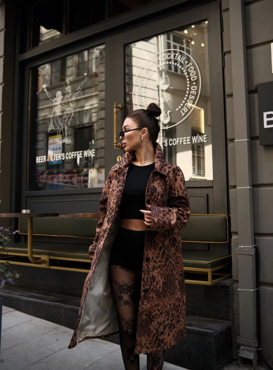 Leopard Patterned Trenchcoat Jacket Mont - Leopard