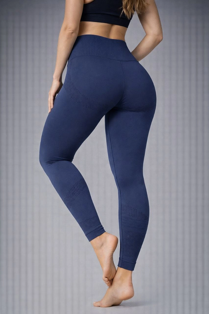 Nonofit Kadın Yüksek Bel Full Extra Toparlayıcı Likralı Ön Arka ve Bilek Desenli Tayt - Lacivert