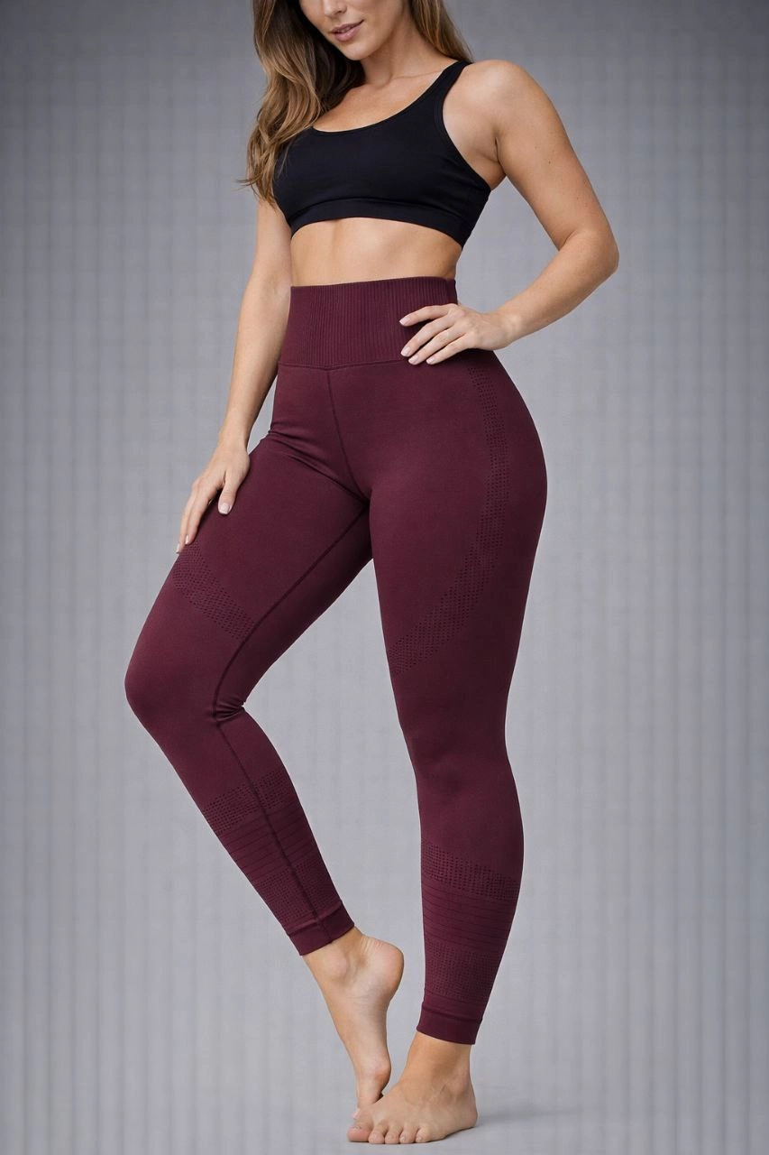 Nonofit Kadın Yüksek Bel Full Extra Toparlayıcı Likralı Ön Arka ve Bilek Desenli Tayt - Bordo