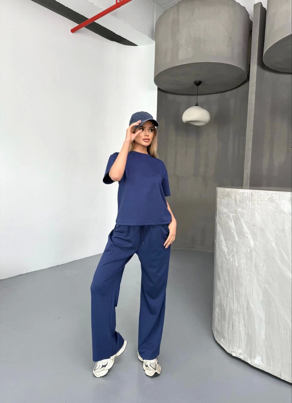 Osy Modal Soft Textured Fabric Short Sleeve Blouse Comfortable Pantalon Dual Tool- Navy