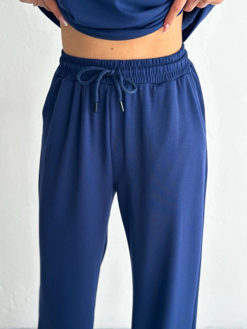 Osy Modal Yumuşak Dokulu Kumaş Kısa Kollu Yakalı T-shirt Pantalon ikili Takım- Lacivert