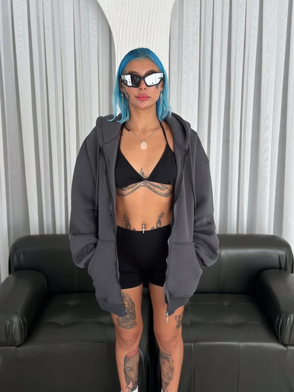 Oversize Full Zipper Long Sleeve Ratchet - Füme