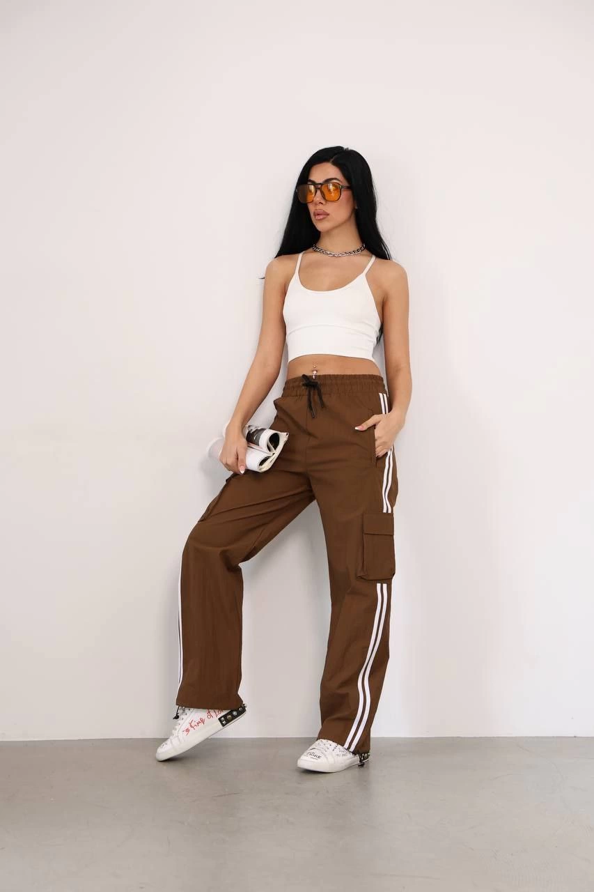 Praşut Kumaş Kargo Çeplı Baggy Esofman - Kahve