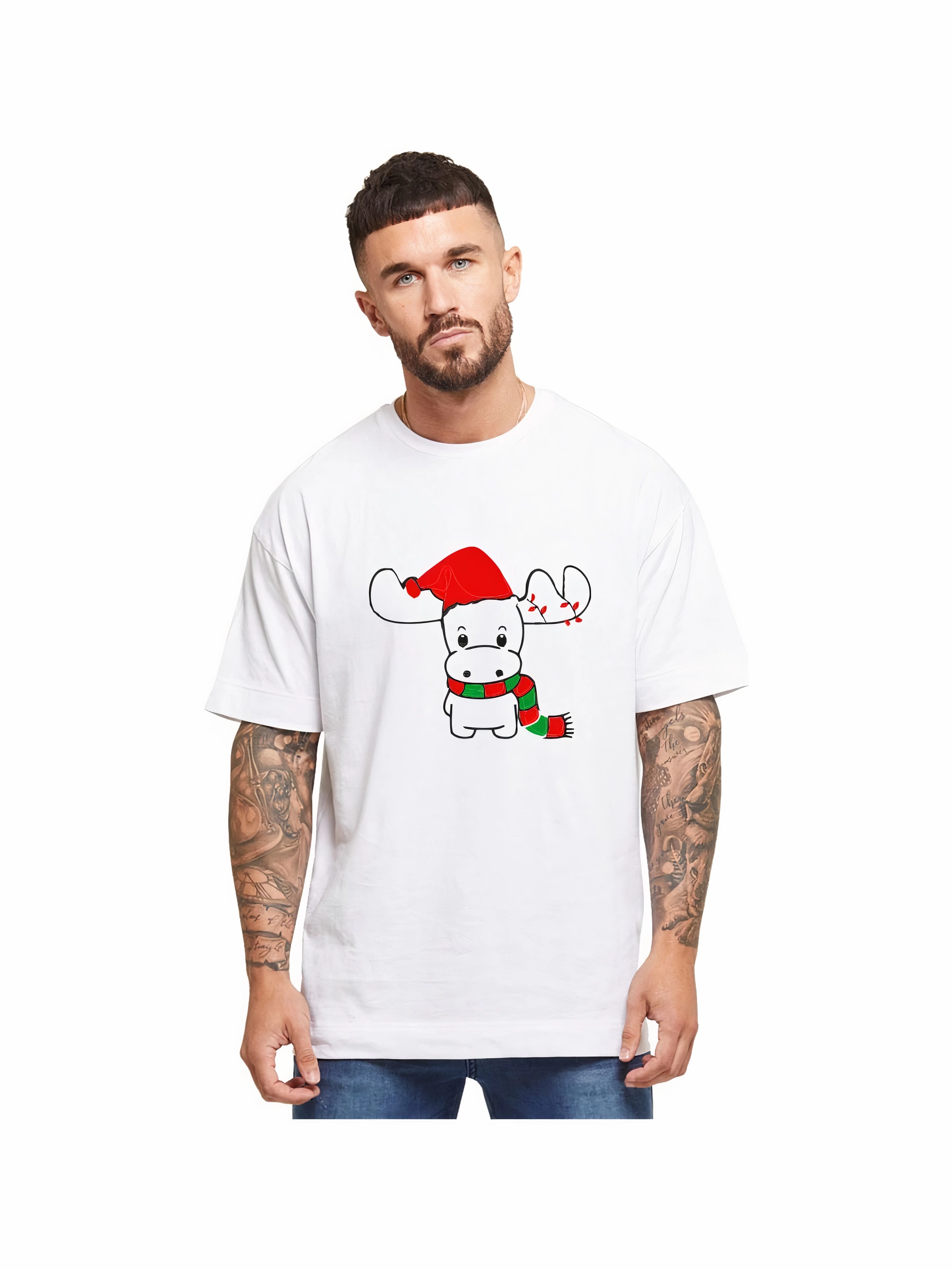 T-shirt For Ren Deer Printed Christmas - White