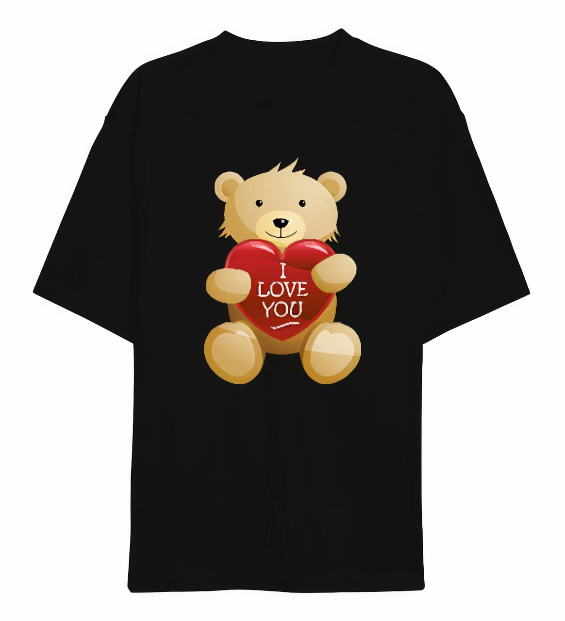 Custom Design For Valentine Day I Love You Bear Printed T-shirt - Black