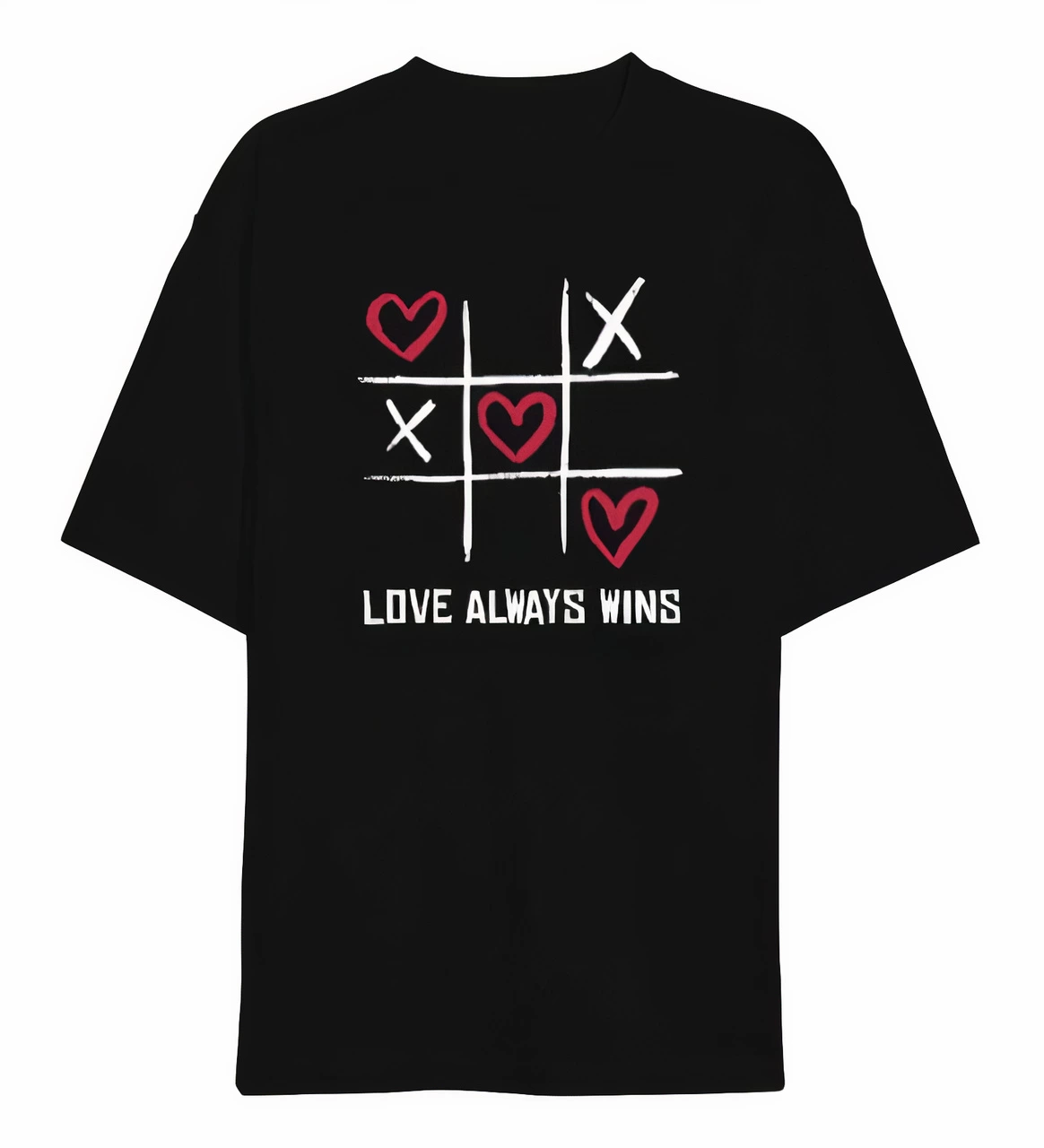 Custom Design Love Always Wıns Printed T-shirt For Valentine's Day - Black