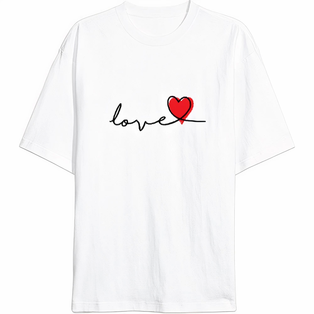 Custom Design Love Printed T-shirt For Valentine Day - White