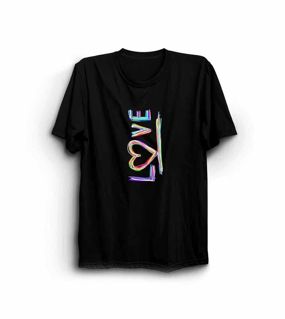 Sevgililer Günü İçin Özel Tasarım Love Baskılı T-shirt - Siyah