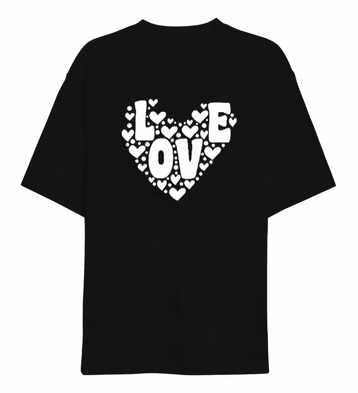 Custom Design Love Heart Printed T-shirt For Valentine Day - Black