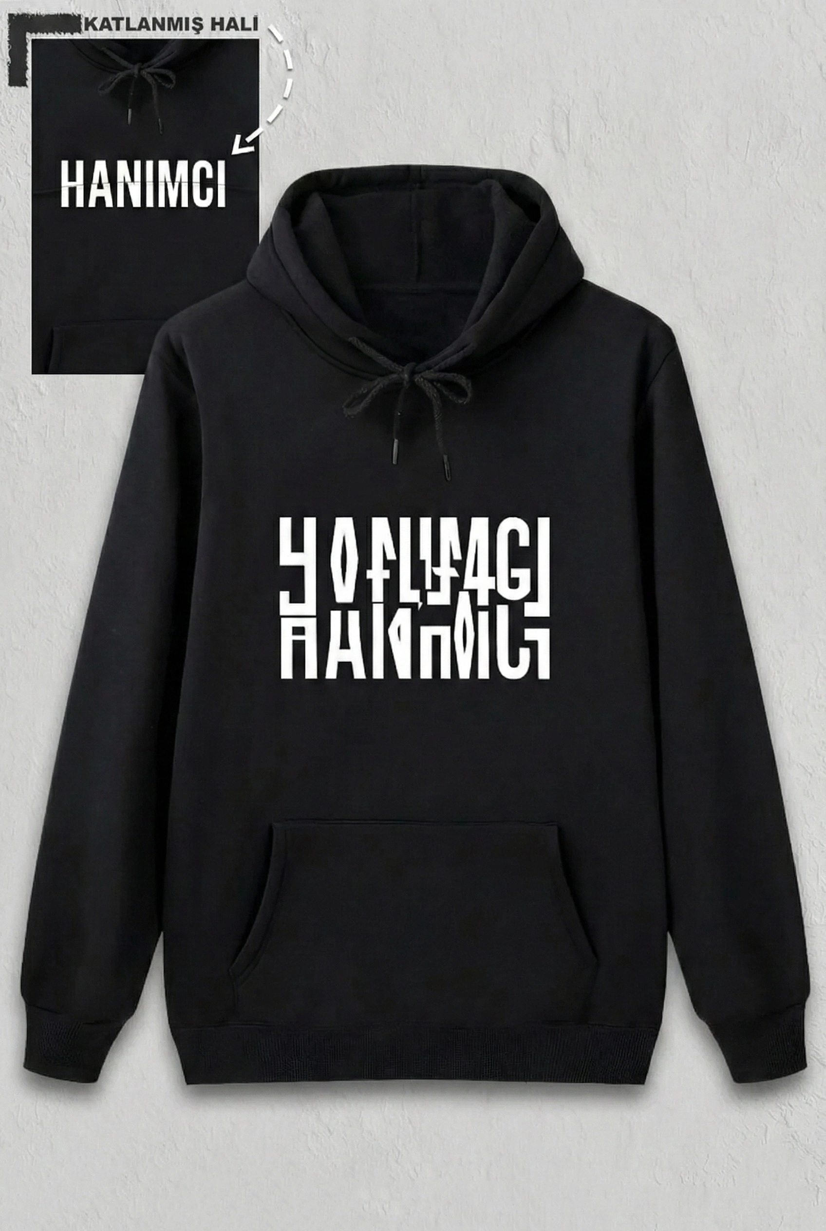 Sevgililer Günü Özel Kapüşonlu Hanımcı Baskılı Oversize Sweatshirt - Siyah