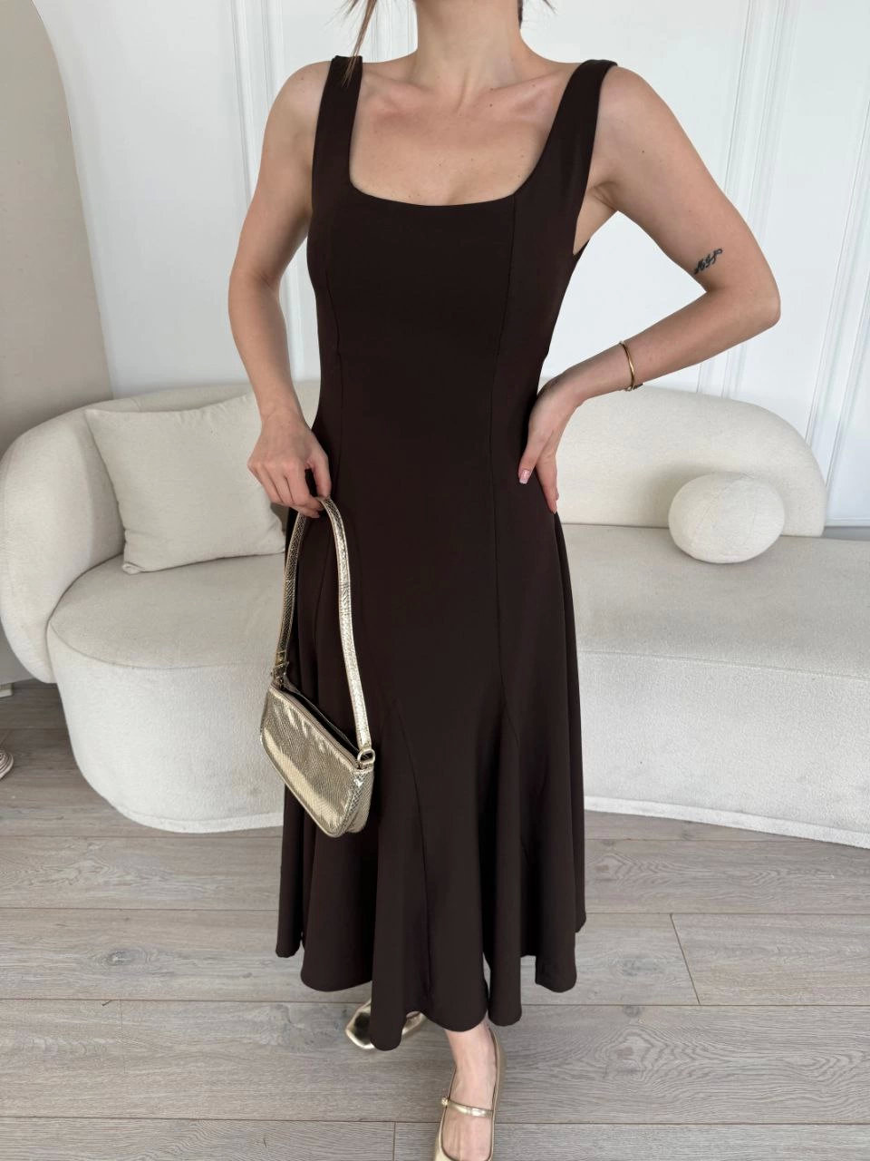 Backpack Sleeveless Long Dress - Brown
