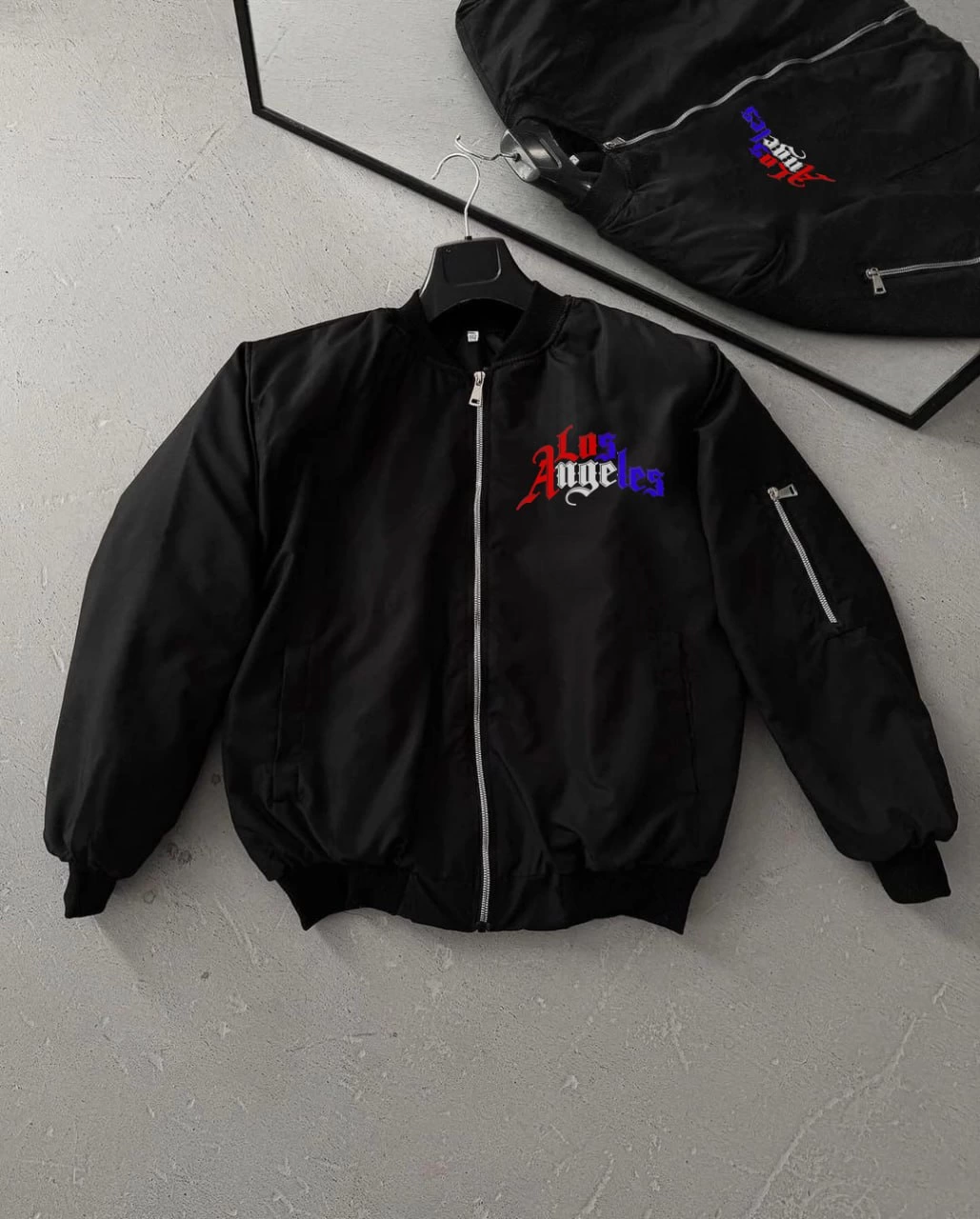 ERKEK Los Angeles Siyah Bomber Mont – Fermuarlı, Cepli, Kapitone Astarlı, Bahar ve Kışlık Ceket- Siyah