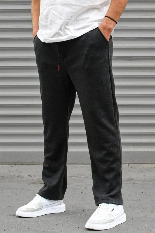 Erkek Üç İplik Basic Eşofman Boru Paça İpli Pantolon - Antrasit