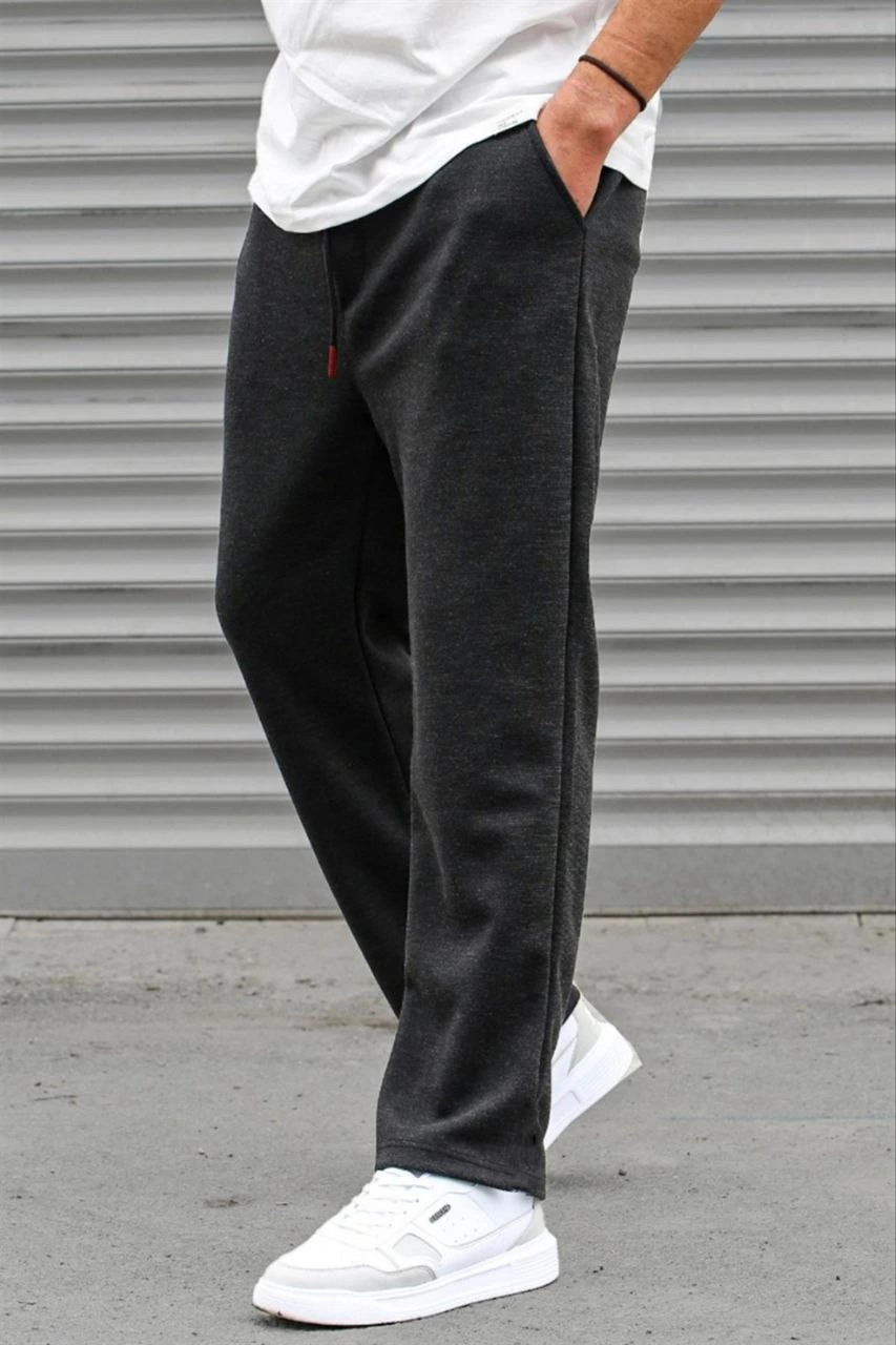 Erkek Üç İplik Basic Eşofman Boru Paça İpli Pantolon - Antrasit