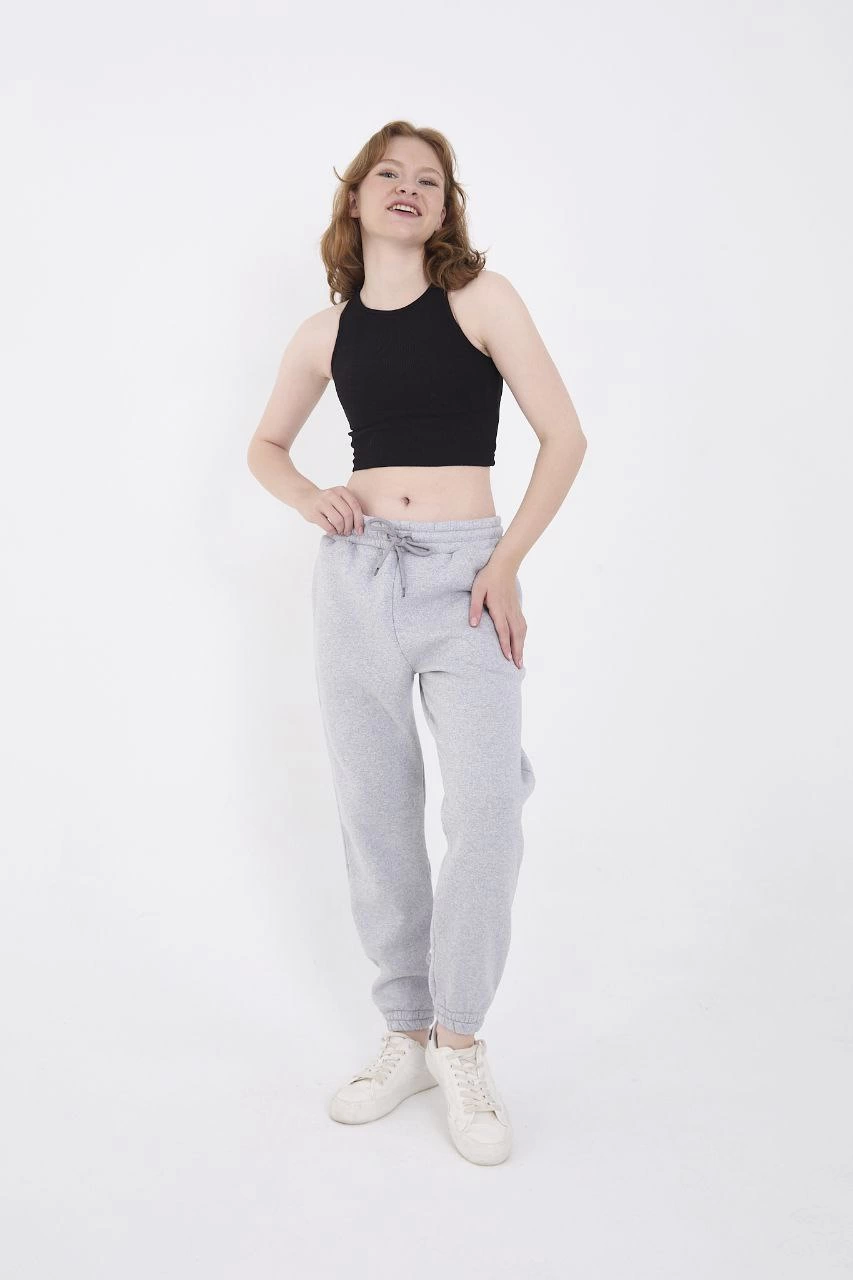 Three Thread Basic Rubbered Scarf Pants - Grey