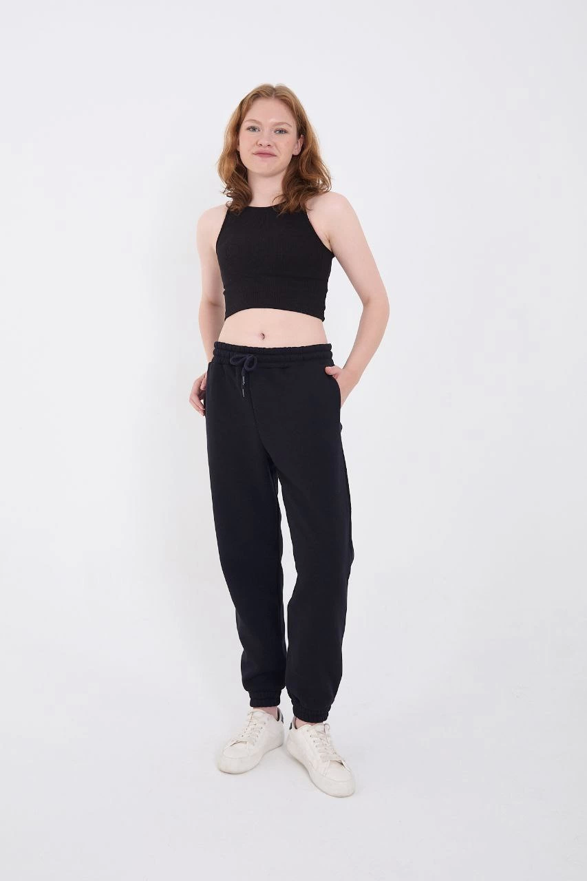 Three Yarn Basic Rubber Scarf Pants - Navy