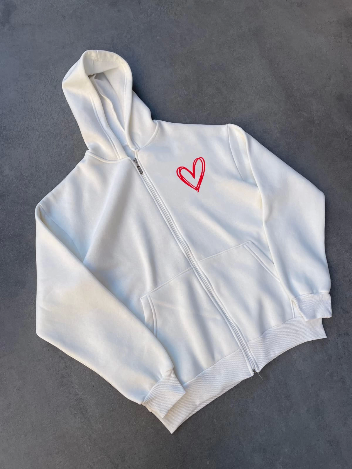 Three Yarn Printed Zipper Hooded Ratchet - White