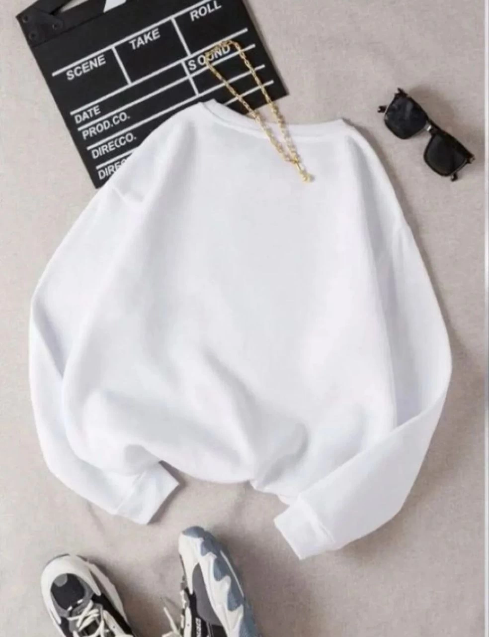 Kadın Üç İplik Biskilet Yaka SweatShirt - Beyaz