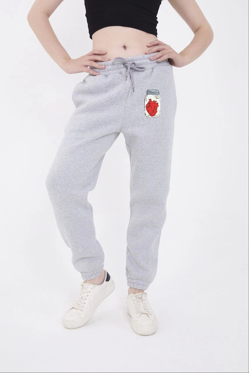 Three Thread Rubber Printed Scarf Pants - Grey