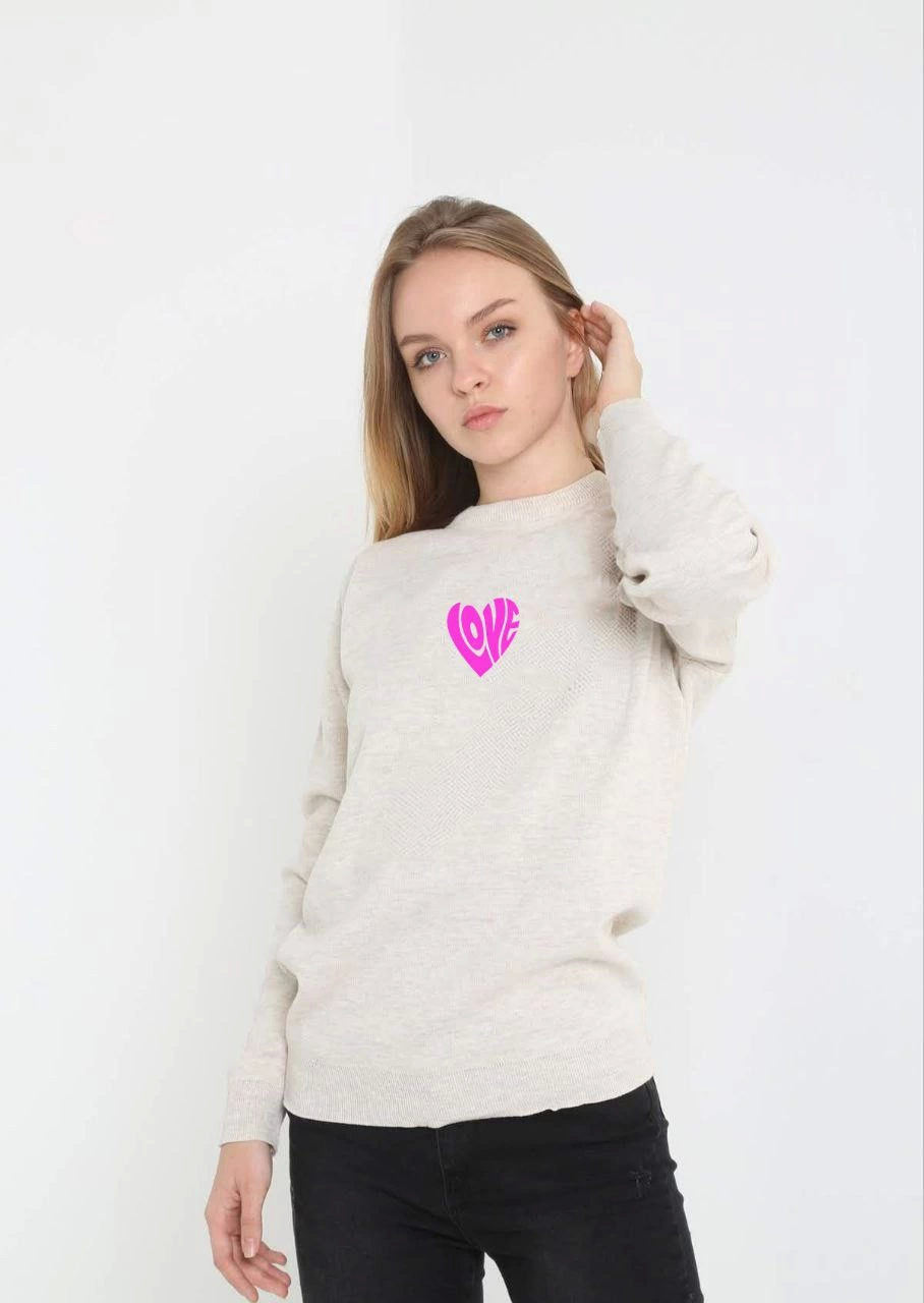 Unisex Bicycle Collar Printed Woven Sweater - Beige