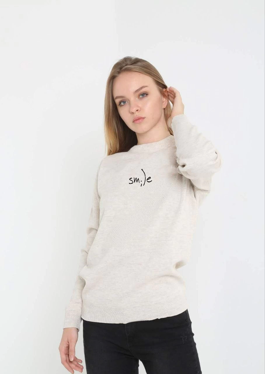 Unisex Bicycle Collar Printed Woven Sweater - Beige