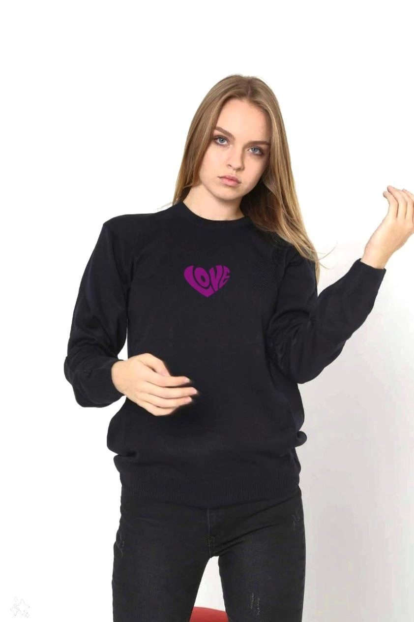 Unisex Bike Collar Printed Woven Sweater - Black
