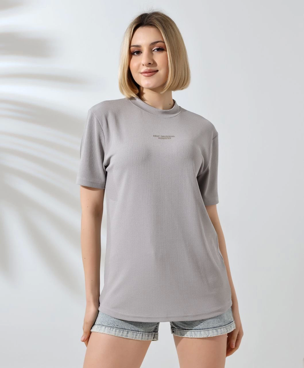 Unisex Bicycle Collar Printed Slim Fit T-Shirt - Painted Grey