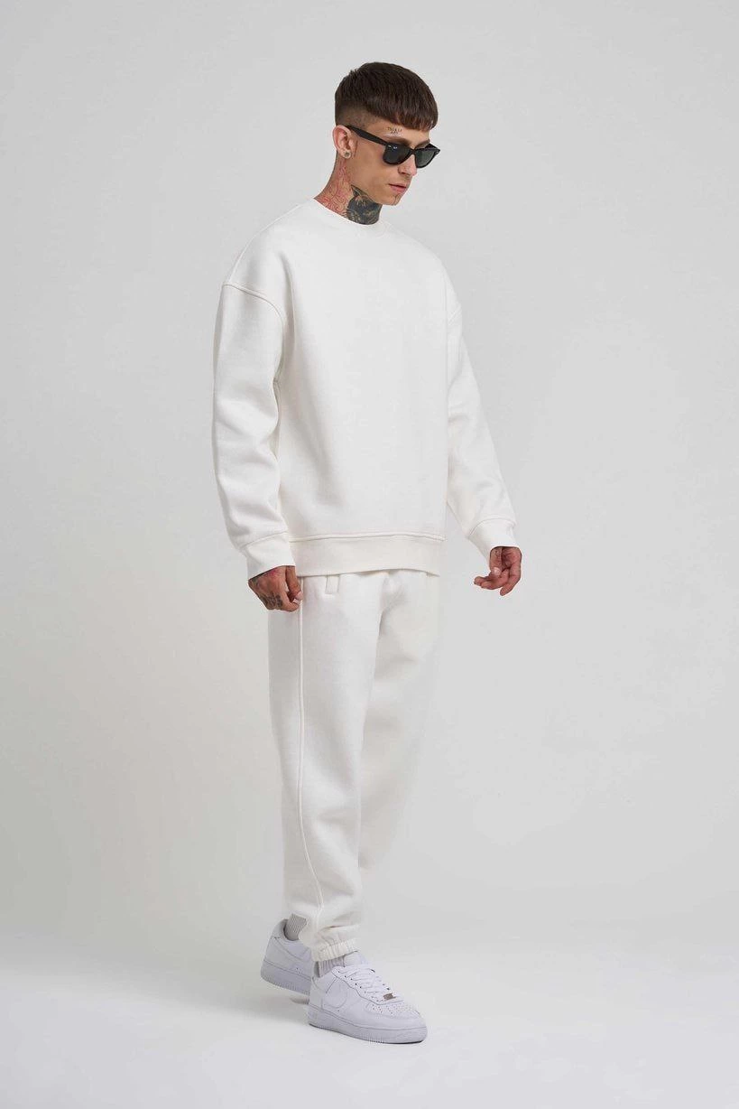 ERKEK Biskilet Yaka Üç İplik SweatShirt - Beyaz