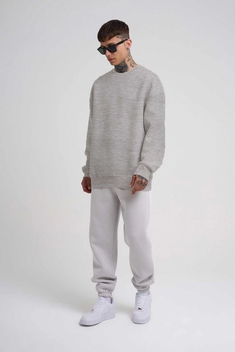 ERKEK Biskilet Yaka Üç İplik SweatShirt - Gri