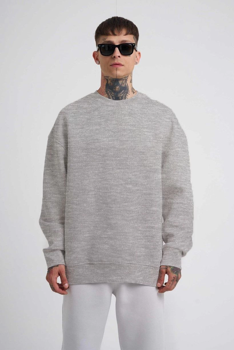 ERKEK Biskilet Yaka Üç İplik SweatShirt - Gri