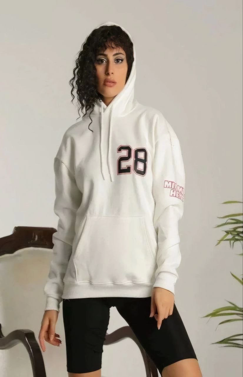 Kadın Kapşonlu Baskılı Sweetshirt - Beyaz