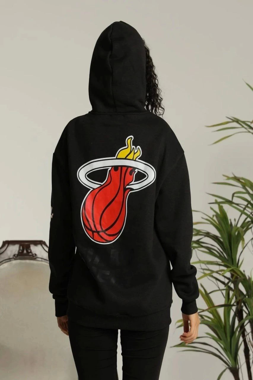 Unisex Hooded Printed Sweetshirt - Black