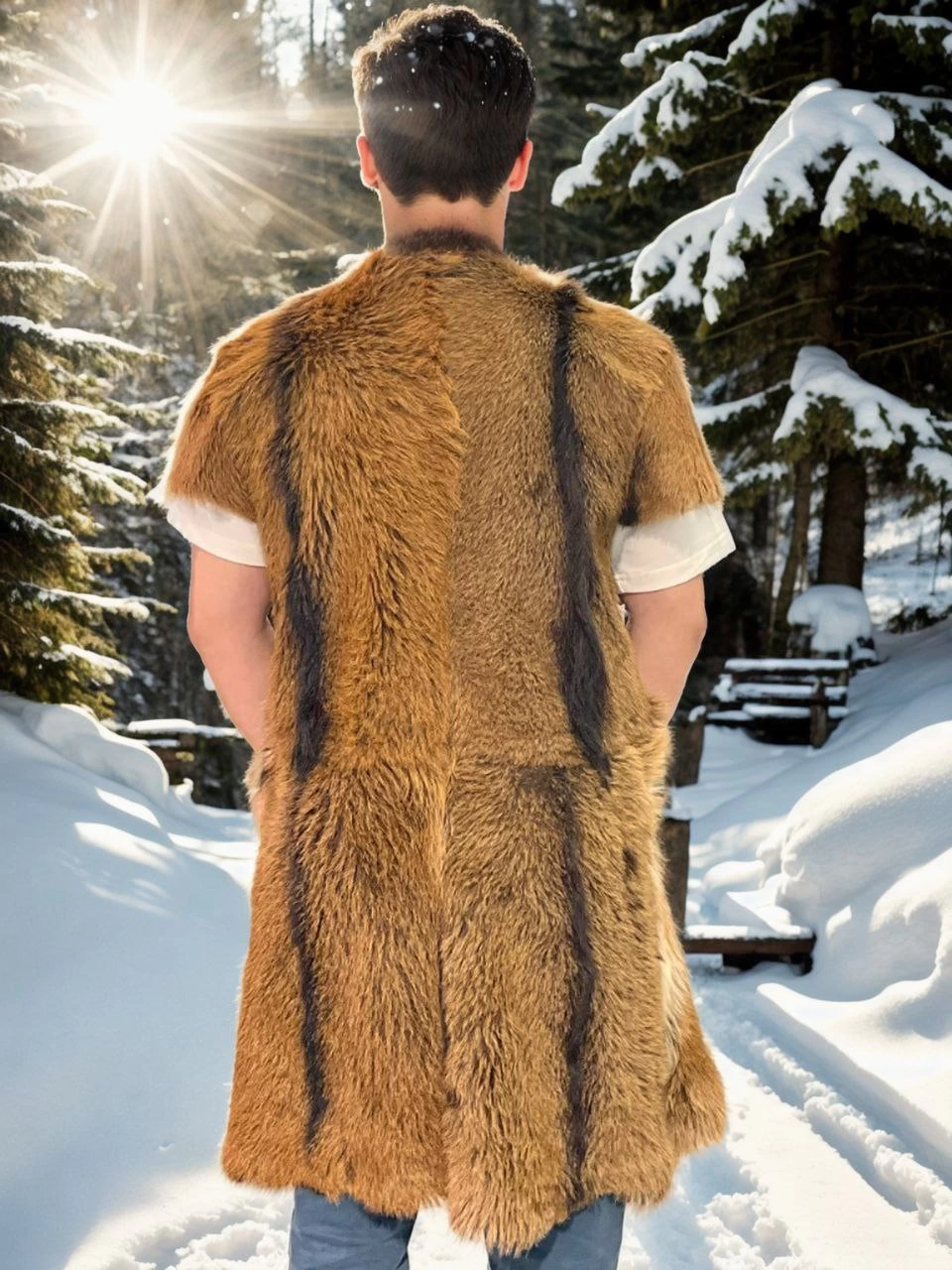 ERKEK orginal deri Kolsuz Uzun Yelek - Kahve