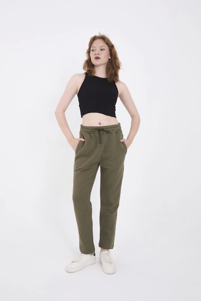 Unisex Three Yarn Basic Coherman Pants - Haki