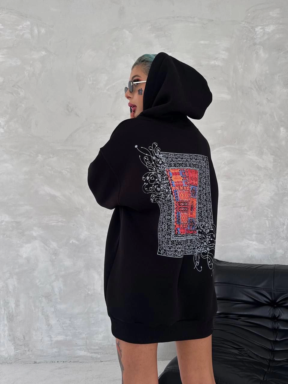 Long Sleeve Hooded Front And Rear Printed SweatShirt - Black