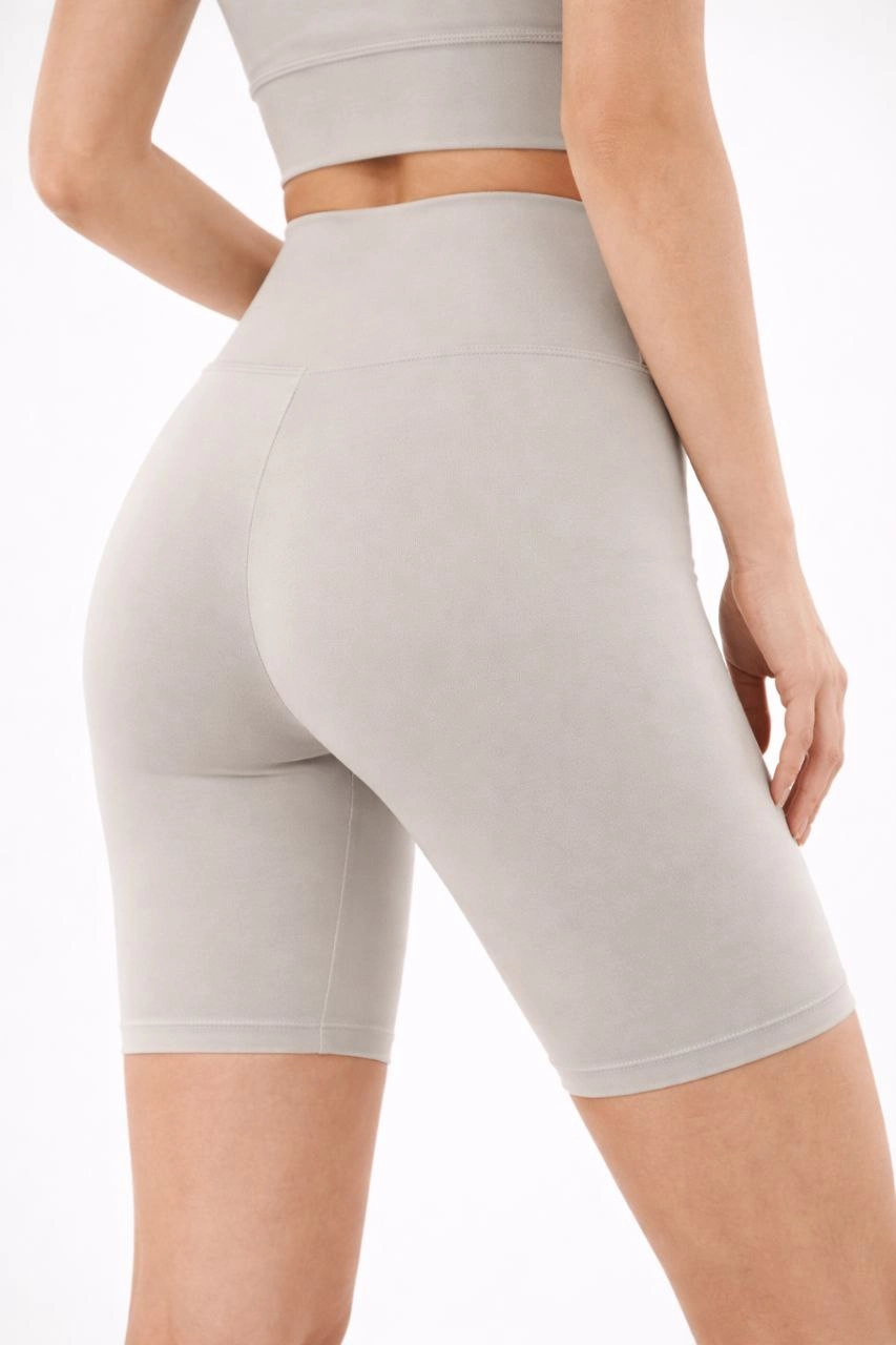Yüksek Bel Biker Sporcu Şort - Taş