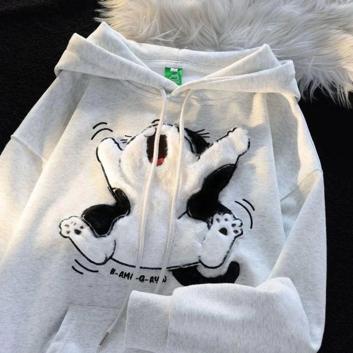 3 iplik şardonlu oversize peluş baskılı sweat beyaz